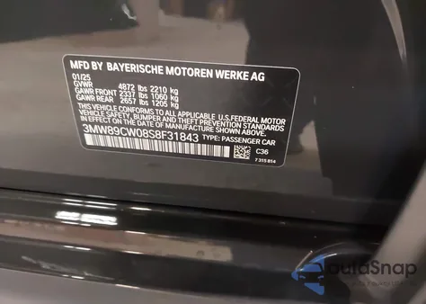 2025 BMW 3 Series 330I xDrive z USA, uszkodzony, nr VIN 3MW89CW08S8F31843